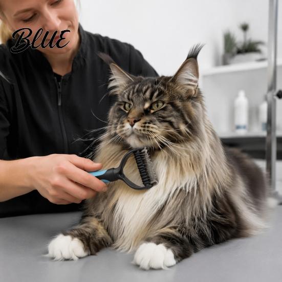 Dematting Comb for Dogs And Cats Double-Sided Pet Grooming Brush Stainless Steel Cat Undercoat Rake with Dog Brush Thick Fur Non-Slip Handle