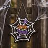 Halloween Theme Party Props Wooden Door Hanger Sign, Spider Web Hanging Trick Retro Style Holiday Wall Plaque or Treat Plaque, Rustic Farmhouse