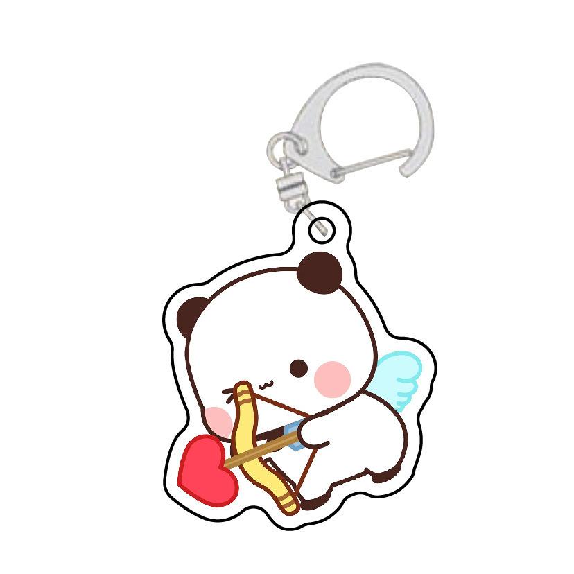 Cute  La bubuDudu Keychain Figure Couple Baby Grey Bear White Panda Key Chain Car Ring Jewelry Gifts Bag Pendant Accessories