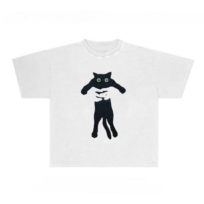 Creative Black Cat Graphic Women'S T-Shirt Youthful Popularity Vibrant Daily Short Sleeves Casual Style Harajuku Kpop