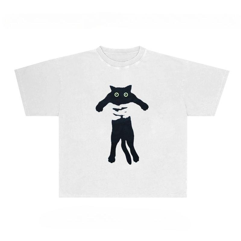 Creative Black Cat Graphic  Women'S T-Shirt Youthful Popularity Vibrant Daily Short Sleeves Casual Style  Harajuku Kpop