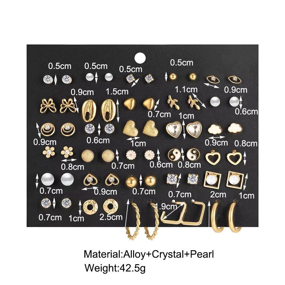 40 Pcs Gold Color Earring Set for Women Vintage Butterfly Heart Pearl Crystal Stud Earrings Korean 2025 New Simple Jewelry Gifts