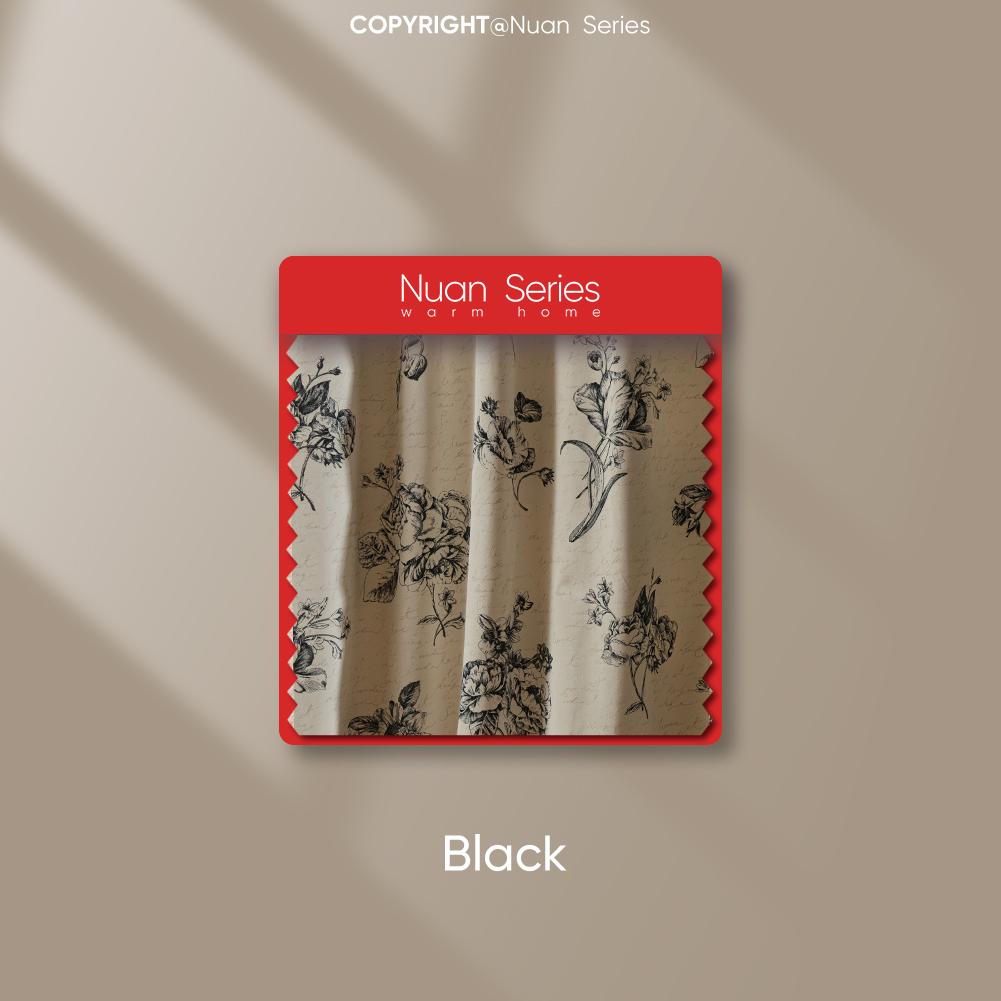 

1 шт. Nuan Series 70% затемняющие французские ретро шторы с принтом роз для спальни, гостиной, домашнего декора No ruffled edge-100x200cm чёрный