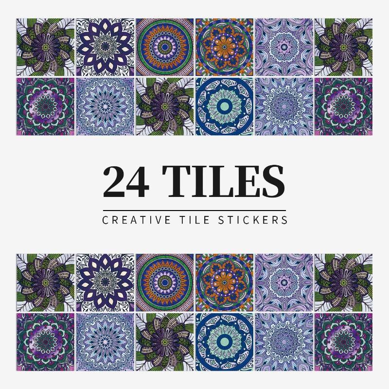 

24pcs/set 10/15/20cm Moroccan Art Self-Adhesive Wall Sticker Kitchen Bathroom Decoration Vinyl Waterproof Wallpaper Home Decal (as the picture,10x10cmx24PCS)