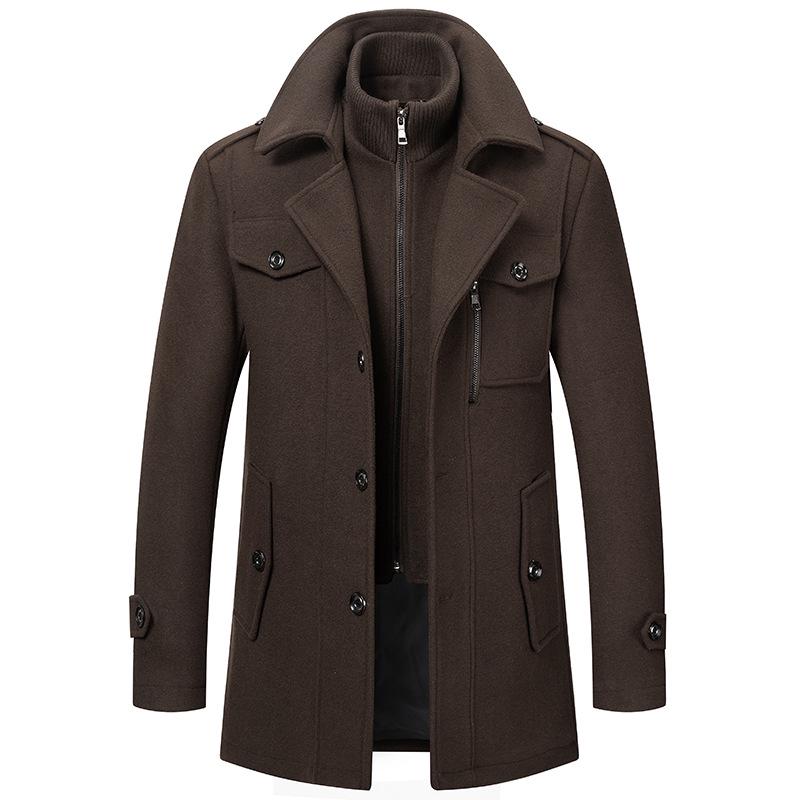 Autumn & Winter Men's Fashion Double-Collar Woolen Overcoat - Cold-Resistant Business Outerwear.