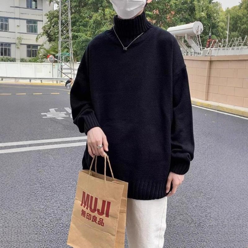 

Korean Style Men s High Neck Retro Loose Wool Cardigan Sweater - Autumn/Winter 2025 Trend L чорний