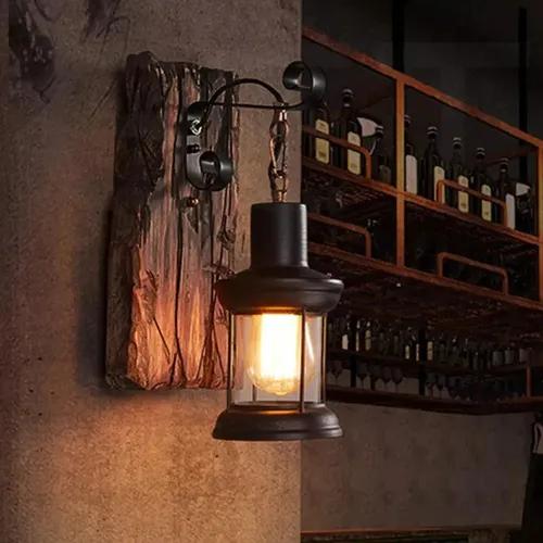 Industrial style country style solid wood E27 wall lamp Without bulb