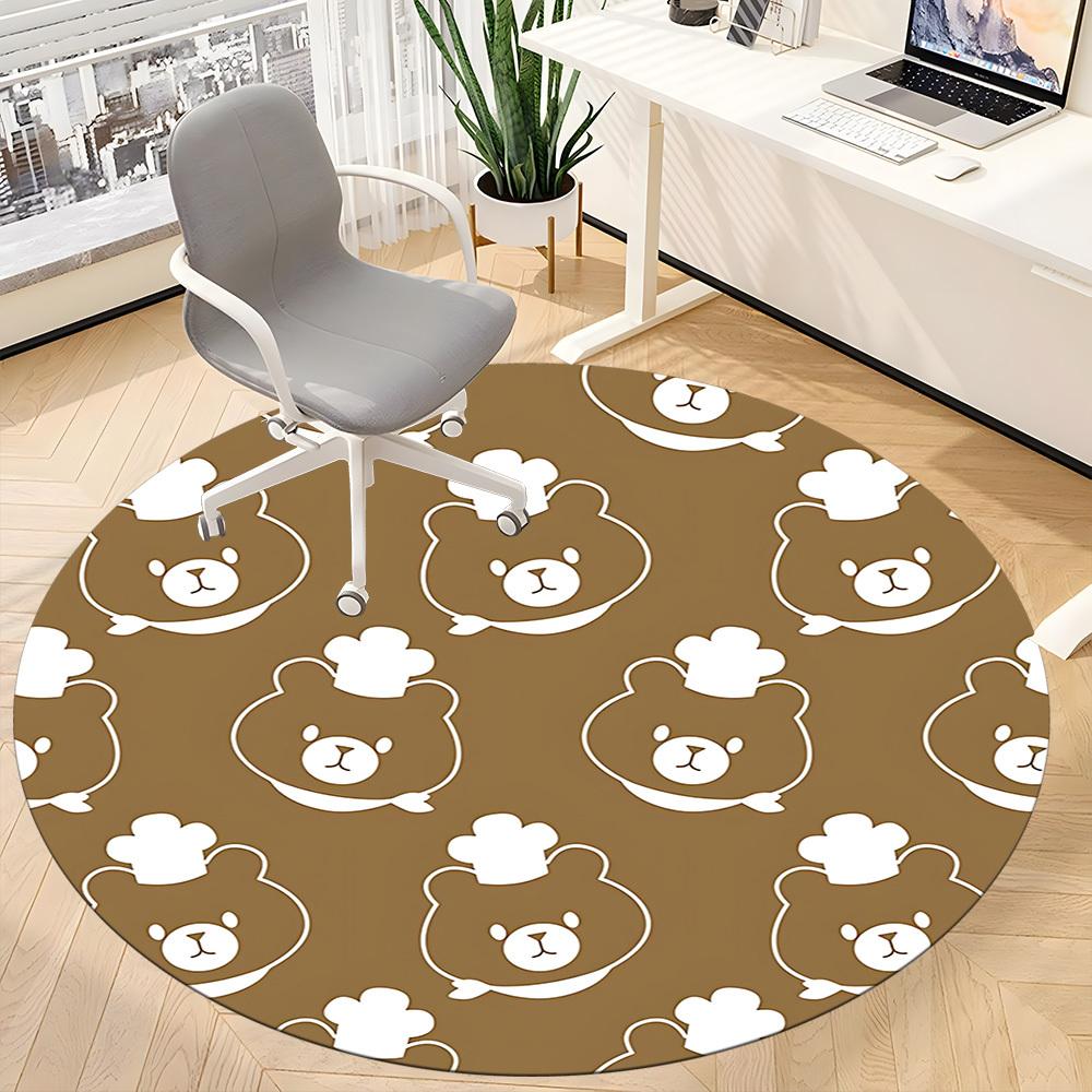 1pc Bear Pattern Office Round Rug, Carpet for Office, Gaming, Lightweight Round Floor Mat yy260205077