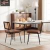 Modern Dining Chair, Set of 2, PU Leather Upholstery In Vintage Style, Without Armrests, Solid Wood Frame, Rattan Look, Adjustable Metal Feet-Brown