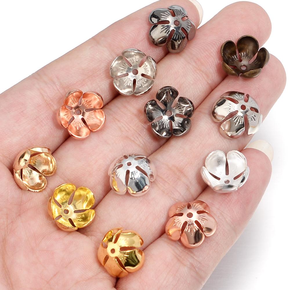 50pcs/Lot Iron Gold Plated Metal Flower Bead Caps for Jewelry Making End Beads Spacers Petal Spacer Beads DIY Bracelet Necklace