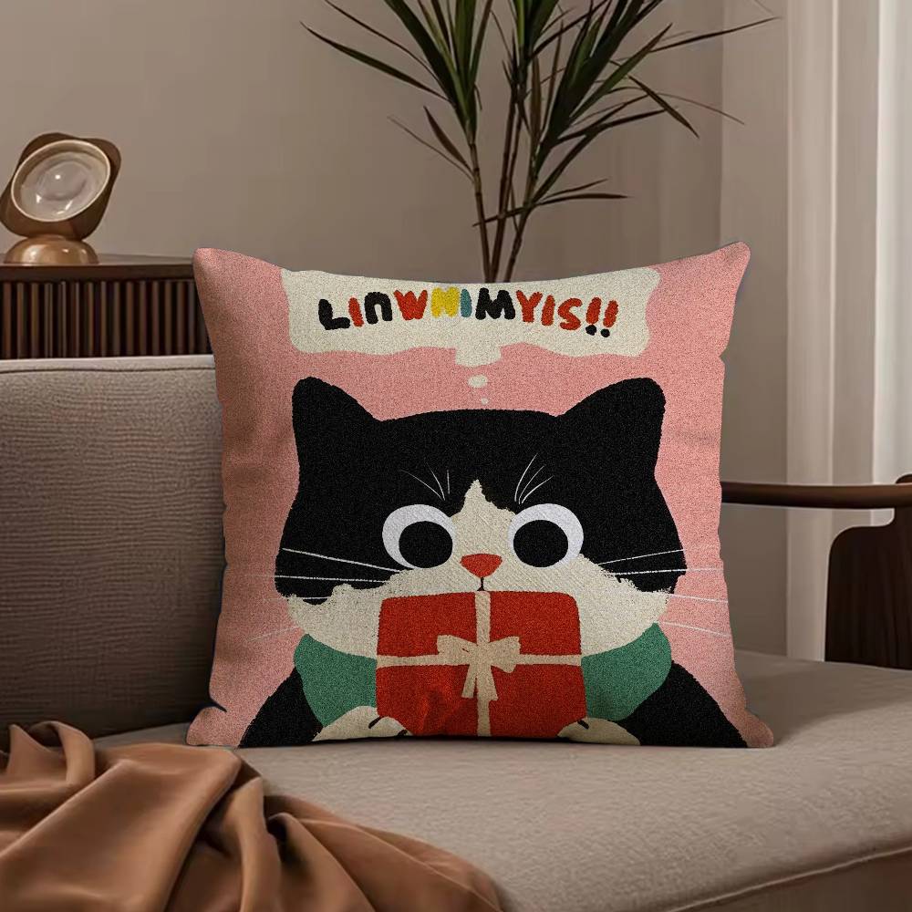 Cartoon Cat Cute Pillow Case Anti-dustmite Pillowcase Invisible zipper silky short plush Sofa cushion cover
