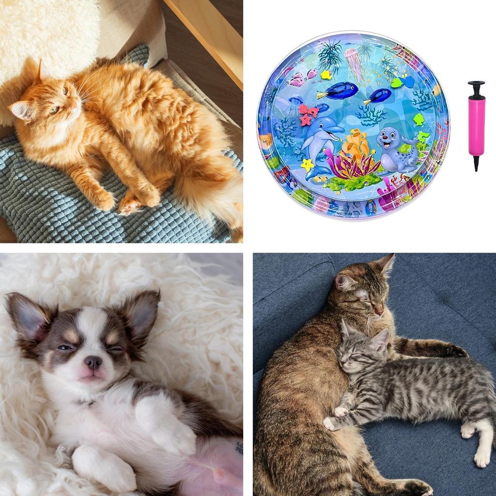 Water Play Mat For Cats Cat Water Pad With Inflatable Pump Pet Cooling Cushion Thickened Baby Crawling Pad For Floor Boredom