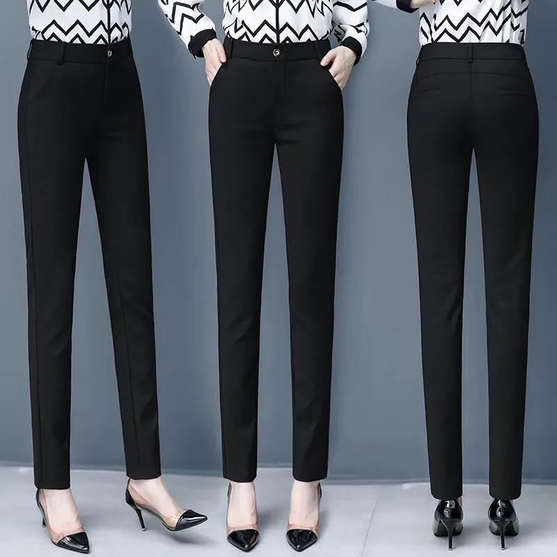 Women Ankle-length Trousers Casual Spring Office Formal Pantalon Slim Skinny High Waist Elastic Pencil Pants Plus Size