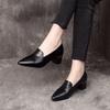 High Heels Women's Spring New Comfortable Cowhide Pointed Thick Heel Medium Heel Work Shoes One Shoe Two Wear Low-top Shoes