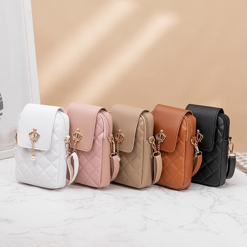 2025 New Pearl Pendant Bag, Rhombus Vertical Mobile Phone Bag, Fashion Hundred Towers Women's Bag, Rhombus Embroidered Messenger Bag