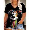 XL-7XL Plus Size Women's Men Animal Dog Casual 3D Print Loose V Neck Short Sleeved T-shirt Top