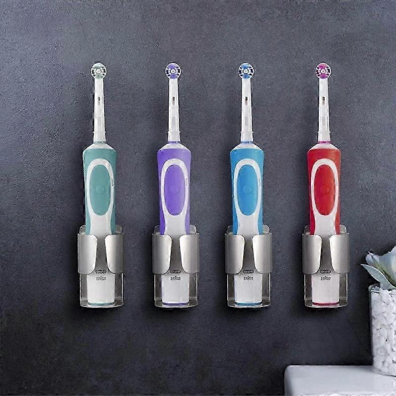 4-Pack Stainless Steel Toothbrush Holders, Self-Adhesive Wall Mounted Bathroom Organizer for Easy Storage