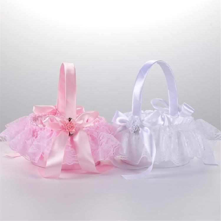 Tragbarer Hochzeitsdekorationskorb mit verstärktem Griff und zartem Spitzenakzent, Halter für Brautsträuße