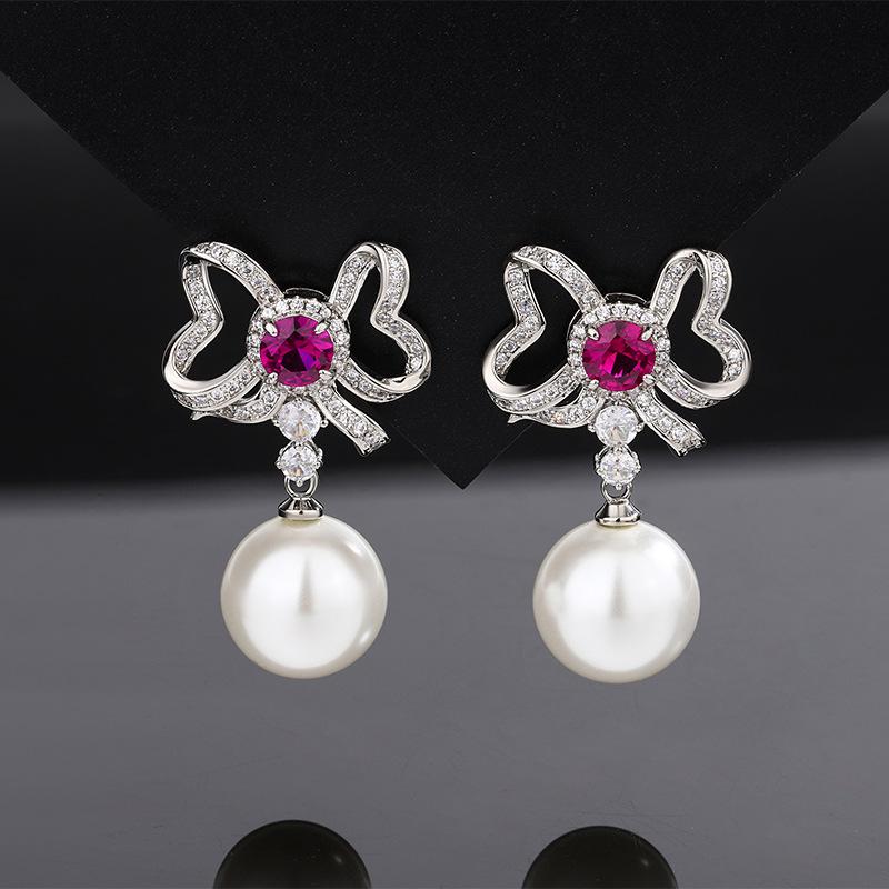 Jewelry Copper Bottom Gold-Plated Inlaid White Pearl Simulation Red Corundum Beads 16Mm14Mm