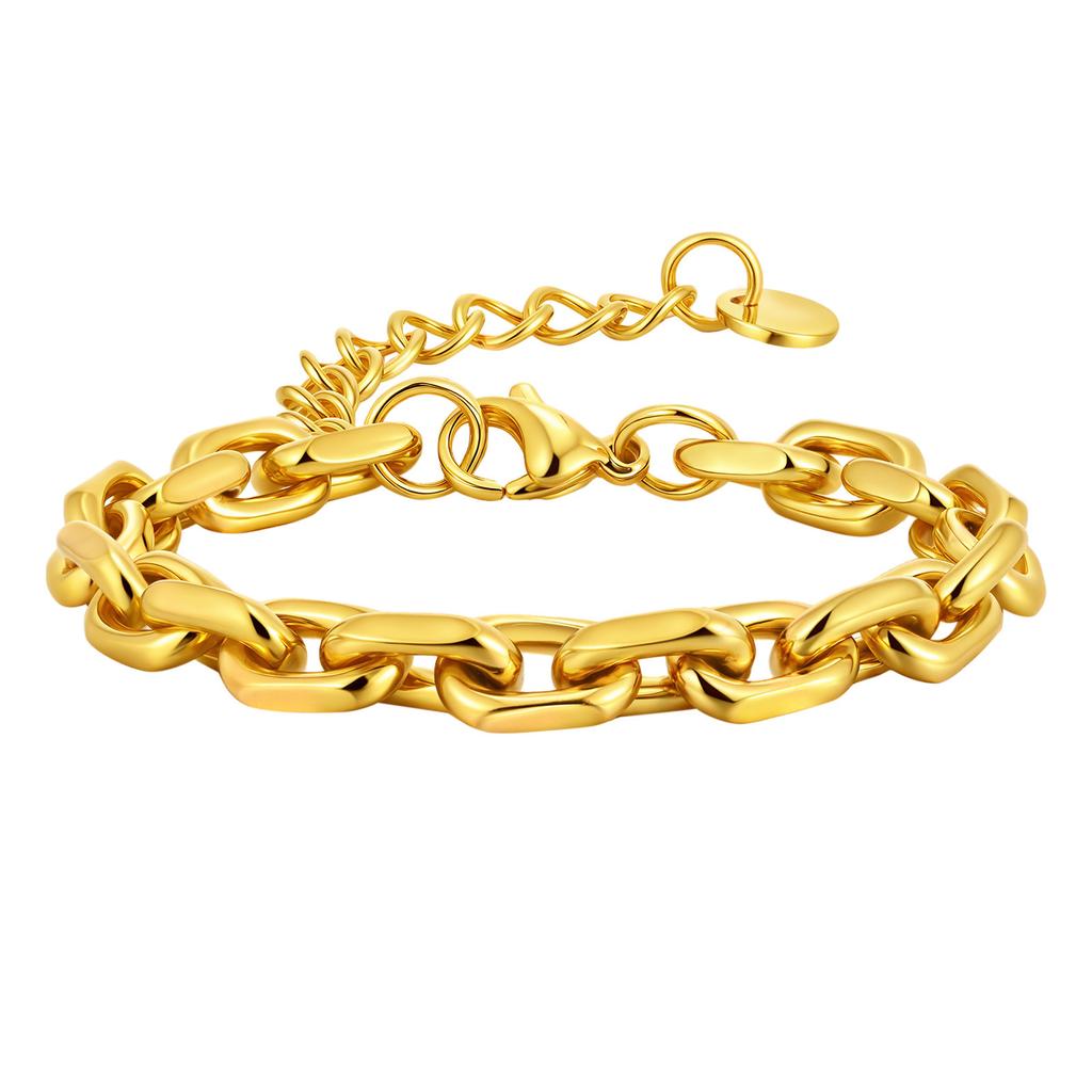 Simple Stainless Steel Rectangular Corner Chain Gold Bracelet Ladies 2523