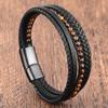 Fashion Rope Men Bracelet Double Layer Leather Bracelet Homme Stainless Steel Accessories for Lover Husband Jewelry Gift