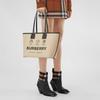Burberry Světlý Dekorační Potisk Štítku Otevřený Design Bavlněná a Telecí Kůže Taška Tote Nákupní Taška Taška přes Rameno Ruční Taška Malé Dámské Tašky Tote Khaki 80631201