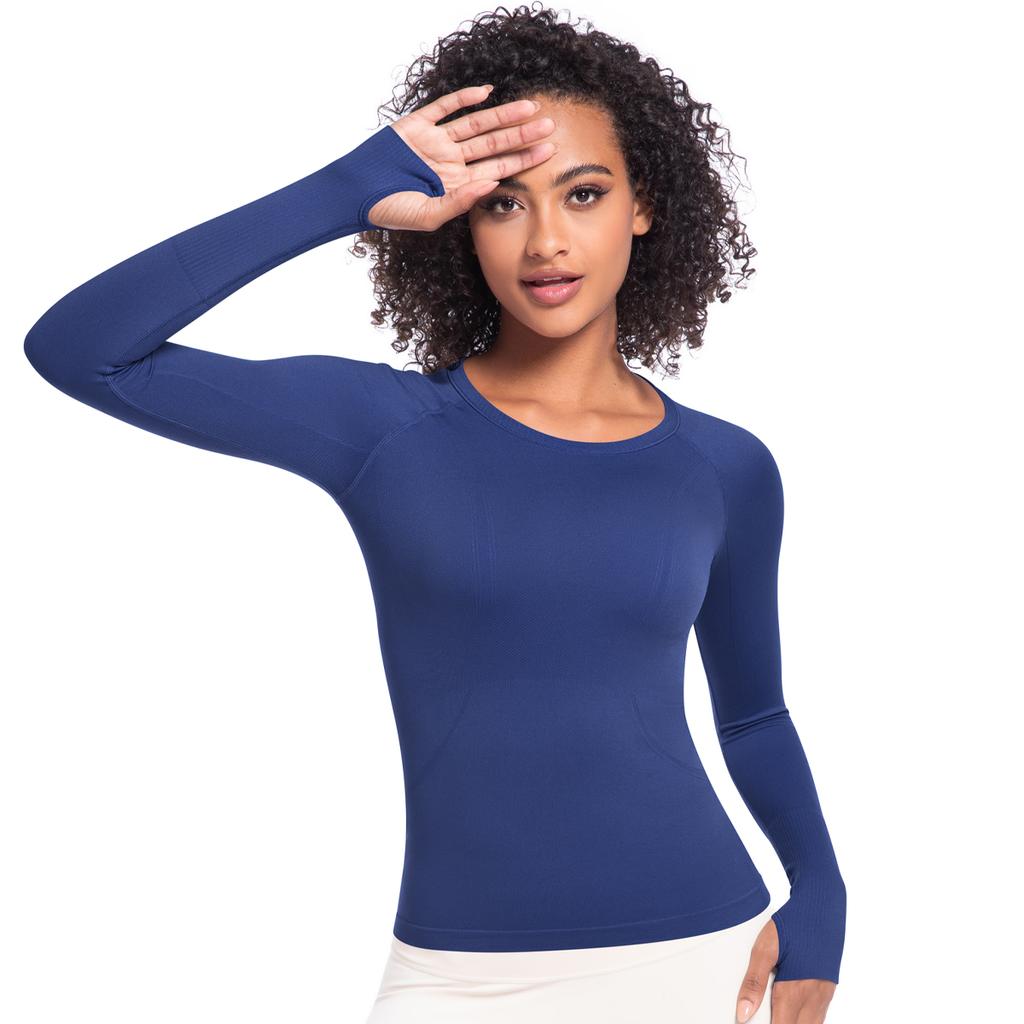 Nessaj Yoga Shirts mit Daumenloch Damen Langarm Sport Fitness Top Schnelltrocknendes Lauf-T-Shirt