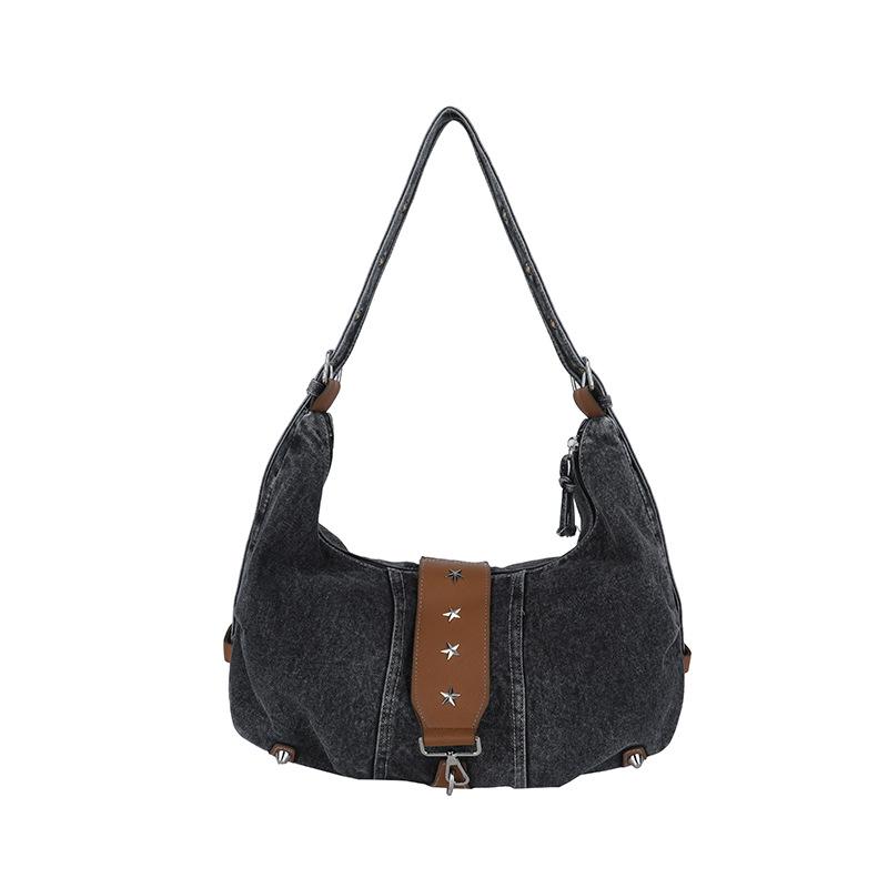 Vintage Large Capacity Denim Bag Women's Shoulder Underarm Bag Commuter Crossbody Bag