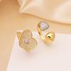 Copper Plated Zircon Double Color Love Peach Heart Oval Design Sense Open Ring Ring Women