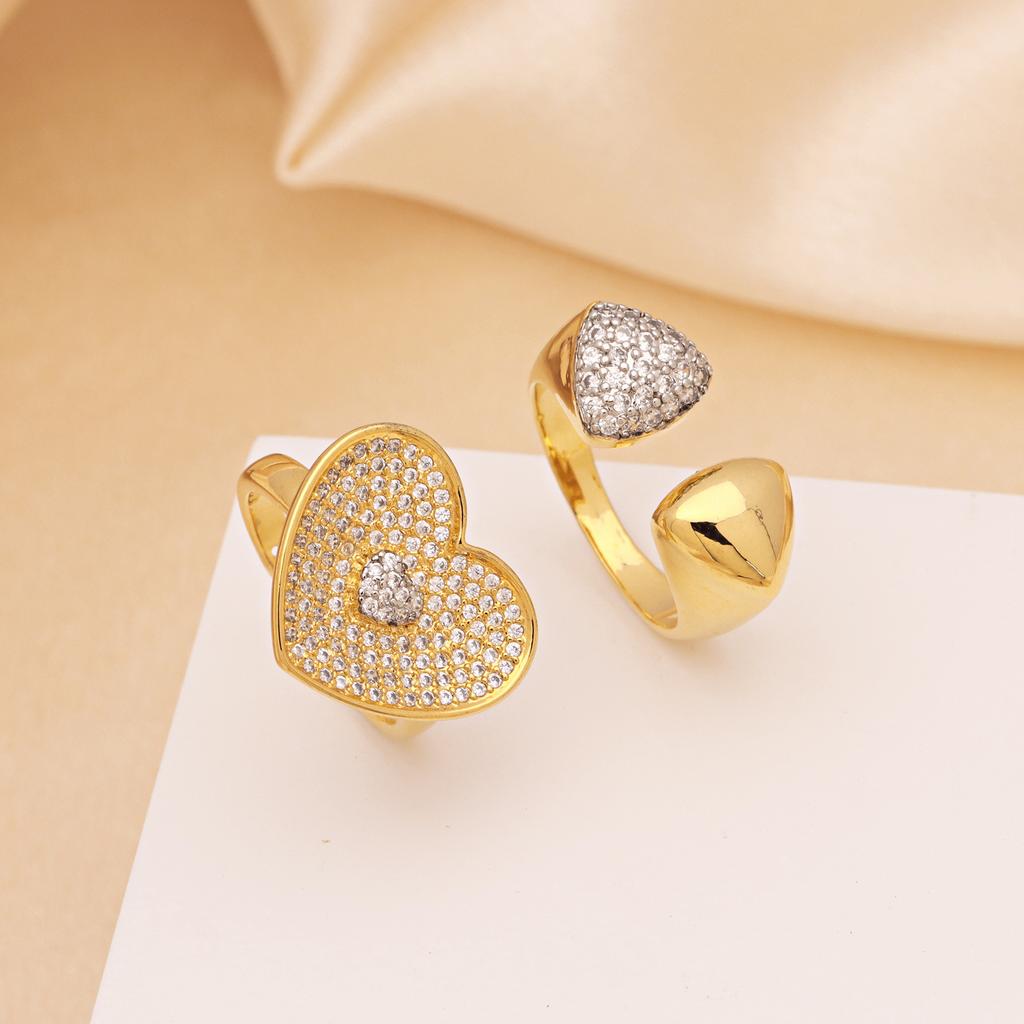 Copper Plated Zircon Double Color Love Peach Heart Oval Design Sense Open Ring Ring Women