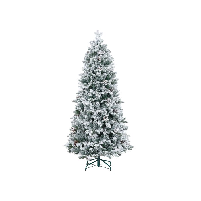 HOMCOM Sapin de Noël artificiel, neige artificielle et pommes de pin, réaliste, ignifuge, pied métallique, 183 cm, vert