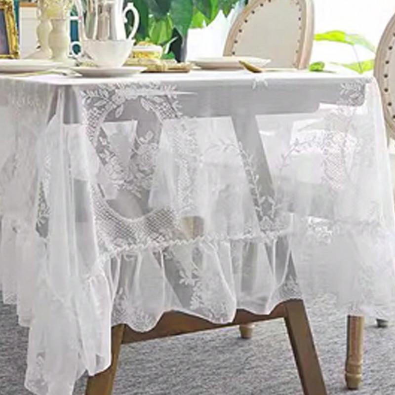 1PCS Lace Embroidered Floral Pattern Ruffled Tablecloth for Elegant Dining & Home Decoration