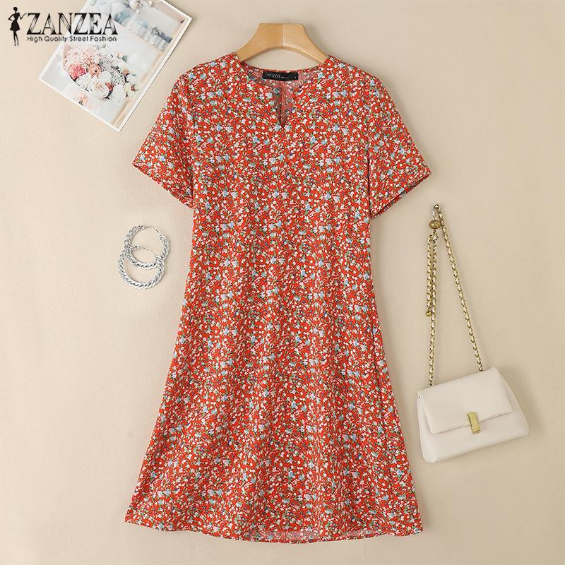 ZANZEA Women V-Neck Summer Casual Short Sleeve Floral Dress