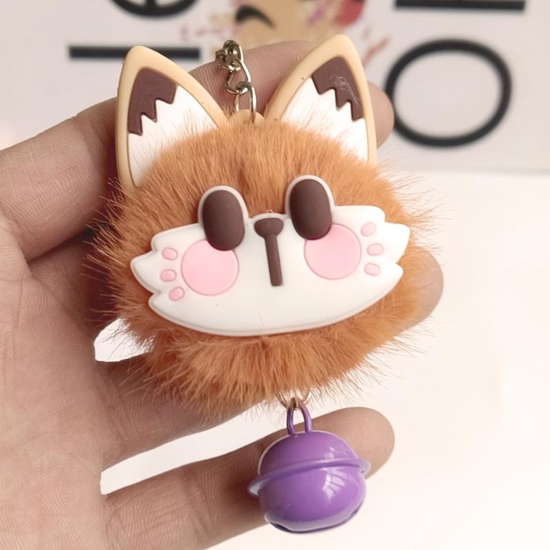 1 PC Cute Lucky Cat Plush Keychain Imitation Mink Fur Ball Keychain with Bell Pendant