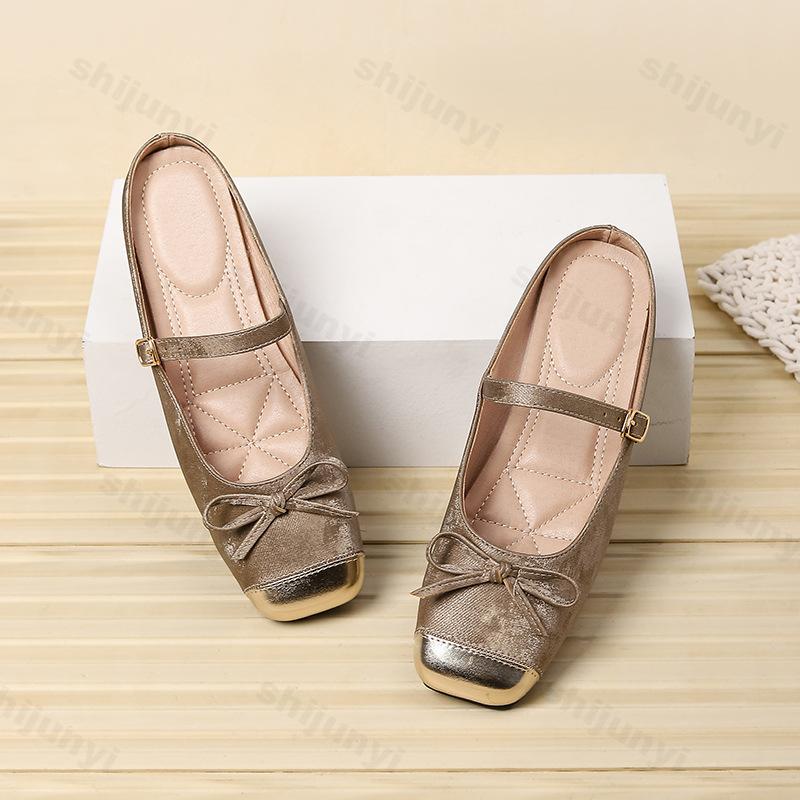 Fashion Flat bottomed color blocked bow design half slippers for women spring 2025 new elegant Mary Jane elegant casual cool slippers