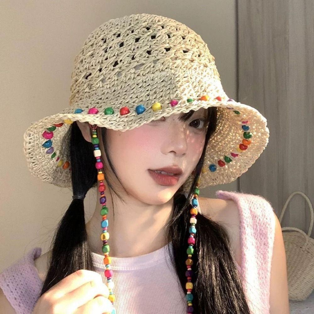 Foldable Woman's Straw Hat Breathable Colorful Straw Hat Summer Sun Protection Cap  Outdoor