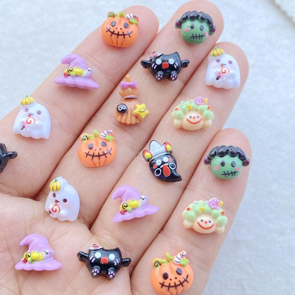 

50pcs Resin Colorful Mini Cartoon Halloween Series Nail Art Flatback Rhinestone Figurines DIY Miniatures Scrapbook Decor Crafts