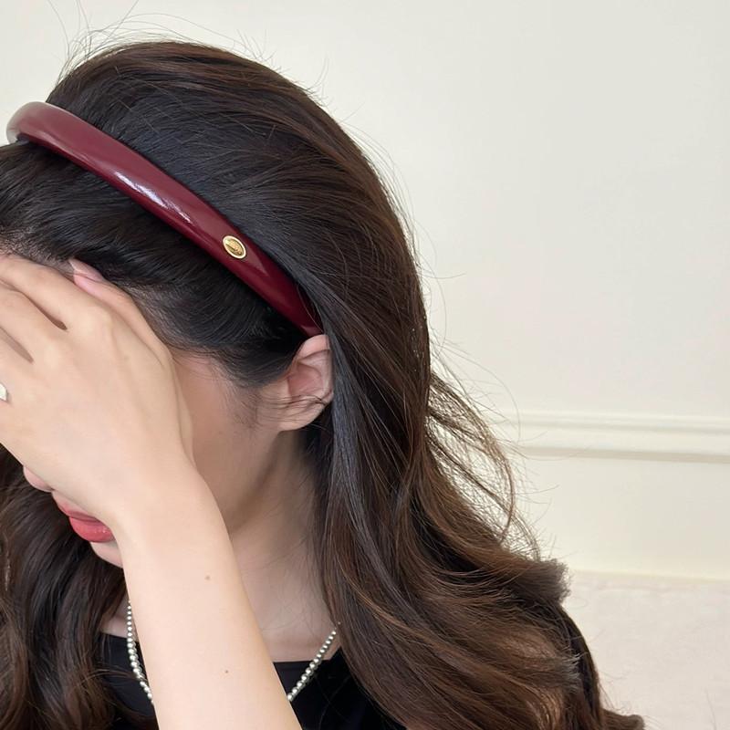 Korean Style Leather Burgundy Thin Hair Hoop High Skull Headband Women's Autumn and Winter Hair Pressure Headband High-end New Style