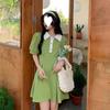 Fashion Korean Version Waist Design Polo Collar Short-sleeved Long Dress Women's Summer Thin Niche Versatile Dress
