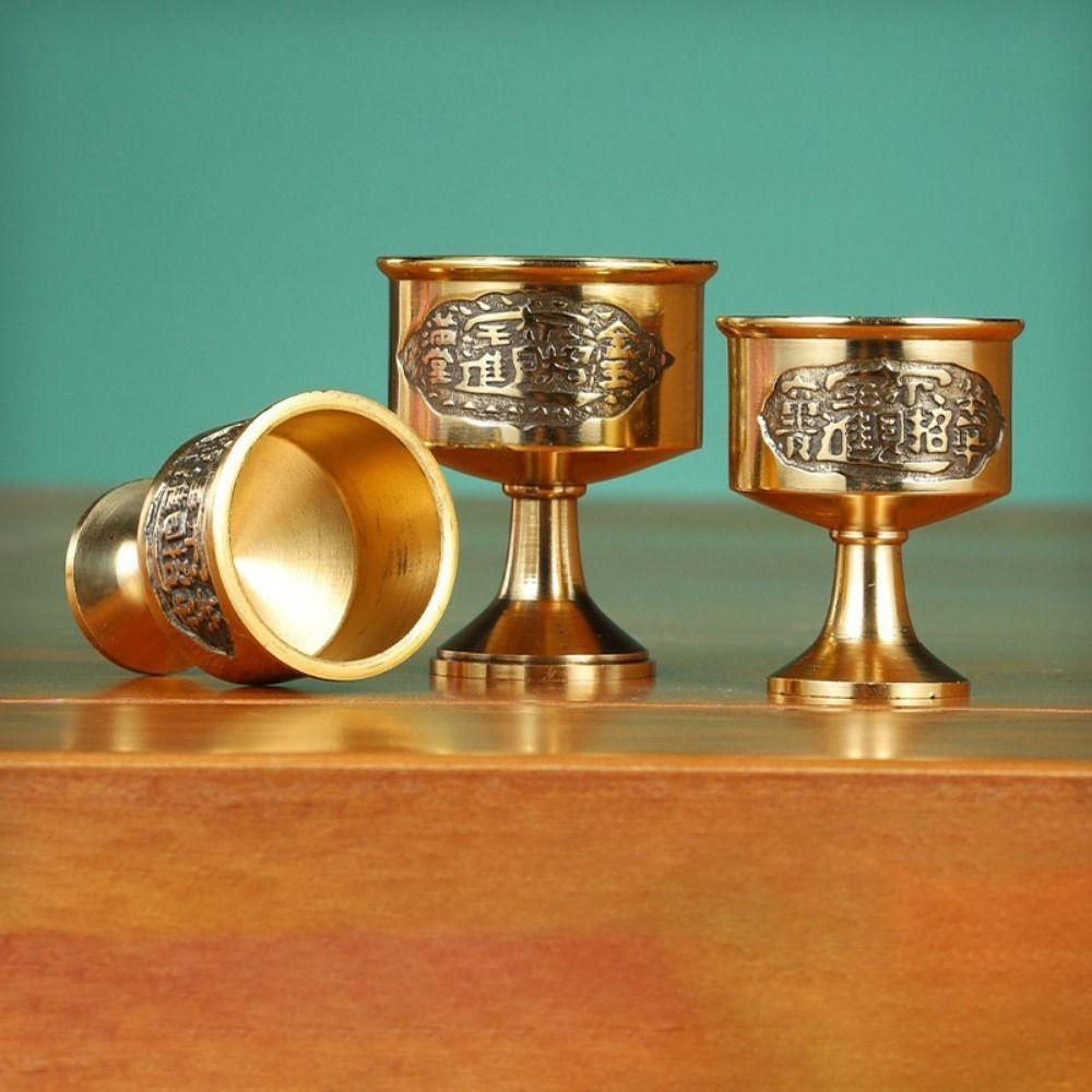 Not Fade Brass Offering Cups Pure Copper High Legs Wine Cup Copper God's Cup  Offering Supplie