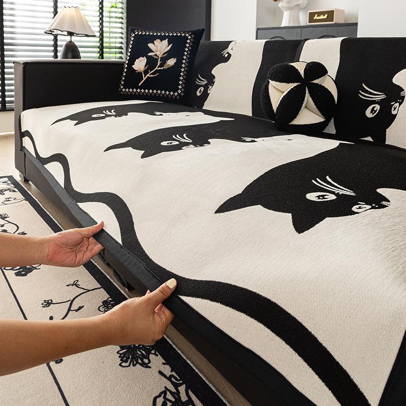 Cartoon Katze Sofakissen Einteiliger Bezug Fixiert Rutschfest Neu Vier Jahreszeiten Universal Gerade Reihe Sofa Sitzkissen