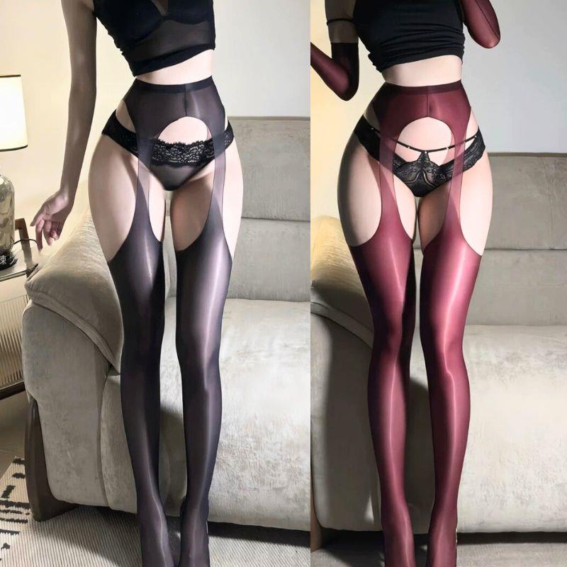 Damenöl Glänzende Strümpfe Glänzende Strumpfhosen Seidenstrumpfhosen Für Party Club Einteiler Sexy Ausgeschnitten Öl-Glänzende Strümpfe