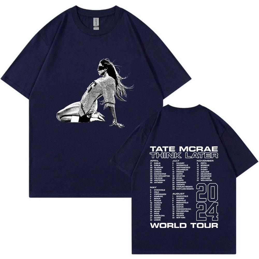 Tate Mcrae The Think Later World Tour 2024 T-skjorte Herre Dame Mote Vintage T-skjorter Harajuku Kortermet Oversized T-skjorter