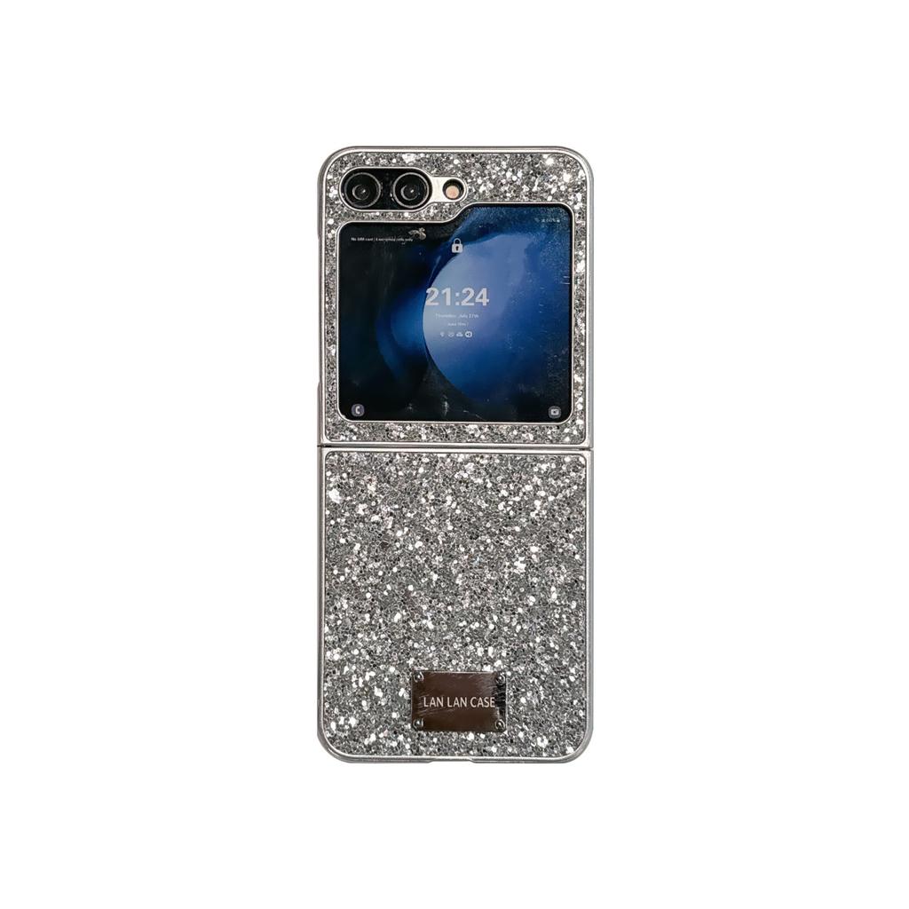 Applicable to Samsung ZFlip6 glitter silver phone case zflip5 folding screen case Huawei P50Pocket2