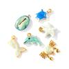 2Pcs 304 Stainless Steel Ocean Jewelry Charms Pearlescent Enamel Whale Turtle Starfish Crab 18K Gold Plated Pendant DIY Necklace