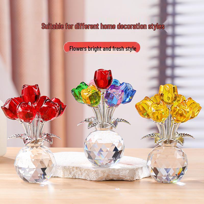 Elegant Crystal Rose Eternal Bloom Ornament - Perfect for Qixi or Valentine's Day Gifts, Living Room Decor, and Handcrafted Art.