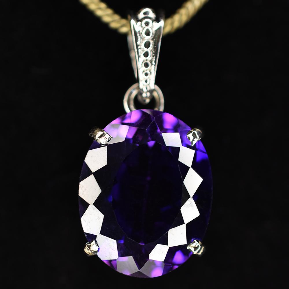 925 Sterling Silver Purple Sapphire 27.15 Ct Natural Oval Pendant CERTIFIED Gems