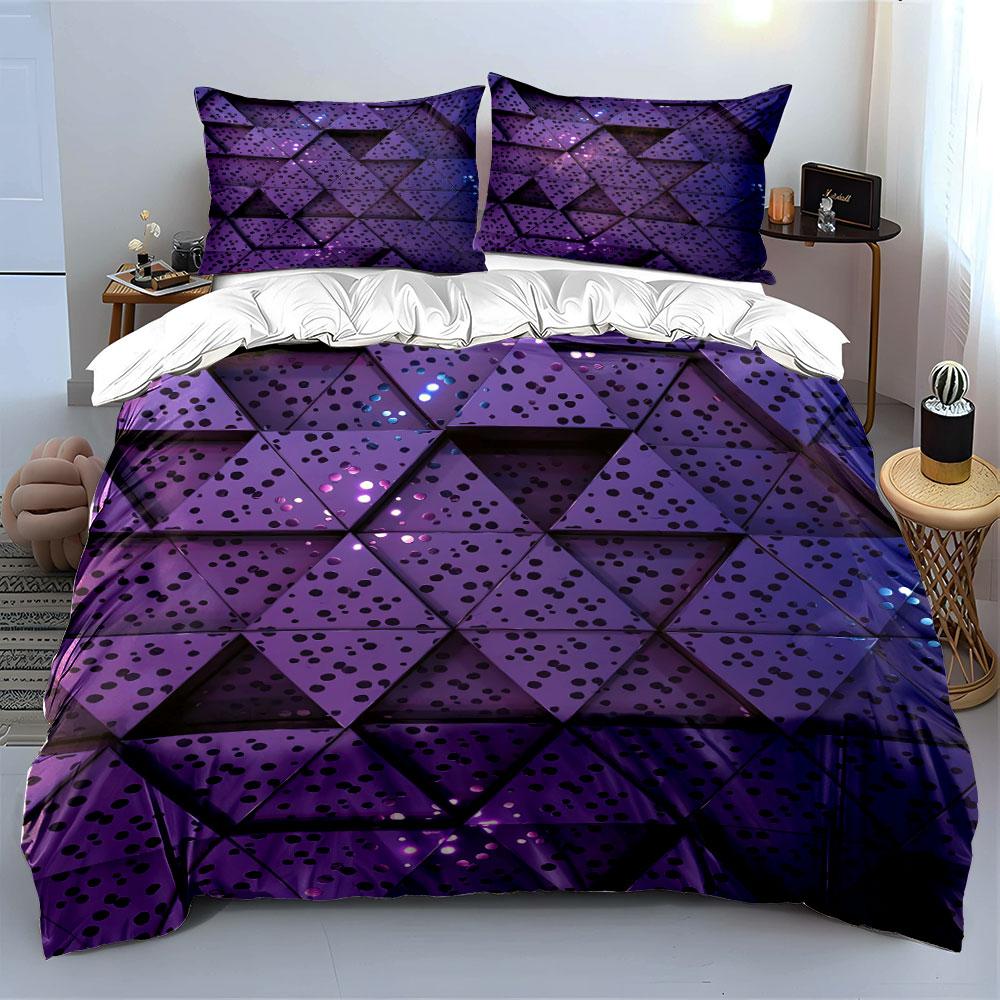 Geometric Purple Triangle Print Bedding Duvet Cover Set Duvet Cover Pillowcases (1 * Duvet Cover 2 * Pillowcases, without duvet insert)