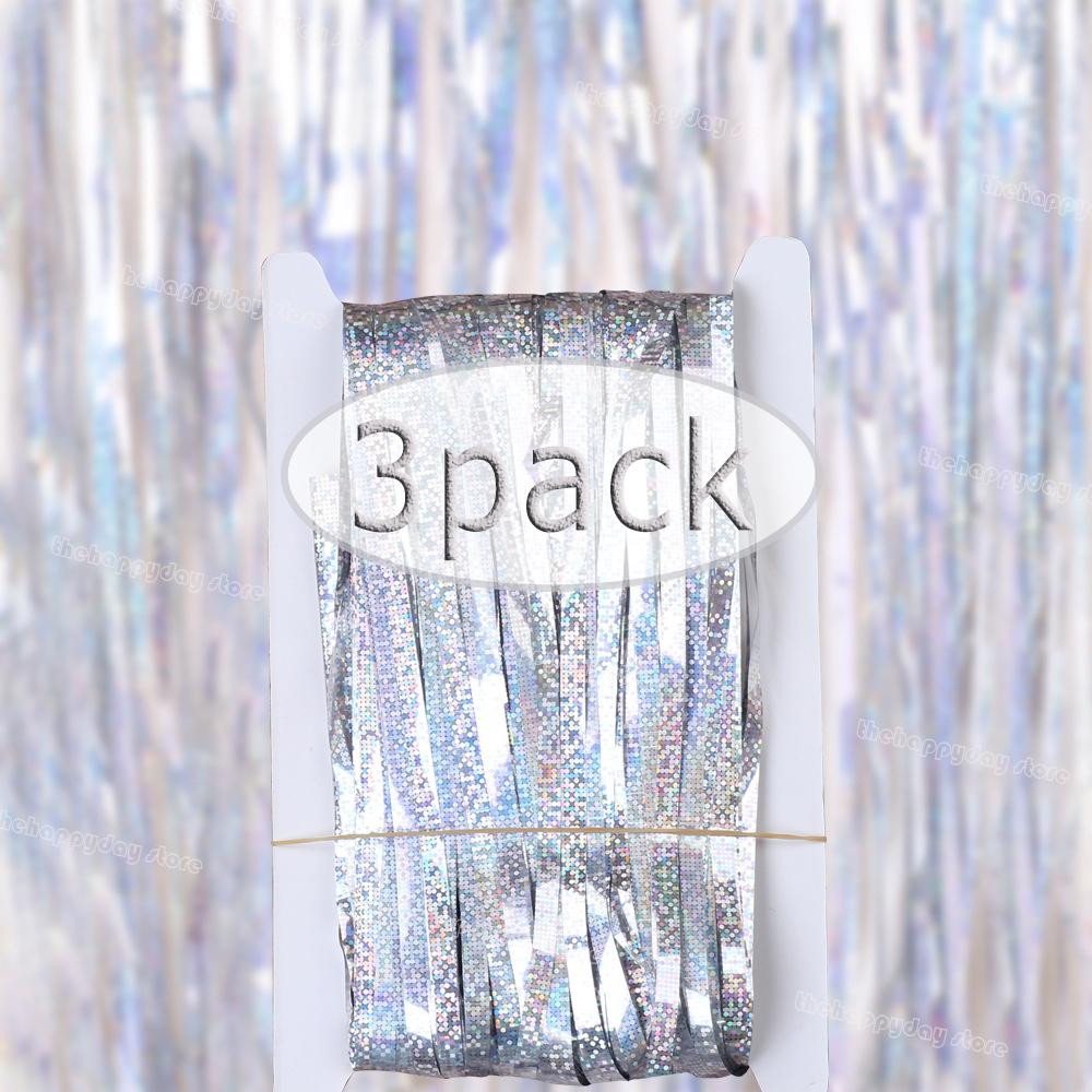 3Pack Valentines Day Party Backdrop Decorative Curtains Bachelorette Party Backdrop Metallic Foil Tinsel Fringe Curtain Christma