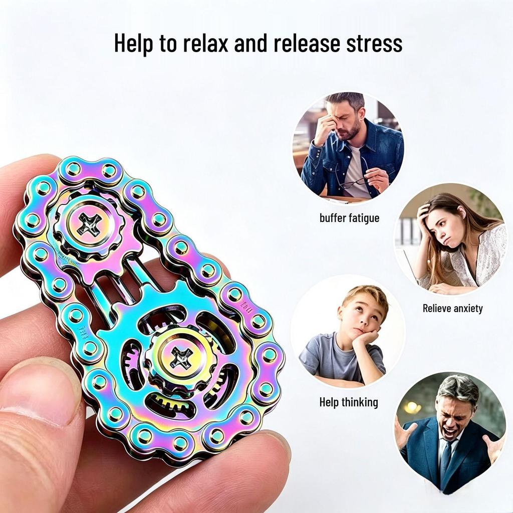 Adult Mechanical Flywheel Spinner: Decompression Toy with Interlocking Gears and Rotating Chain.